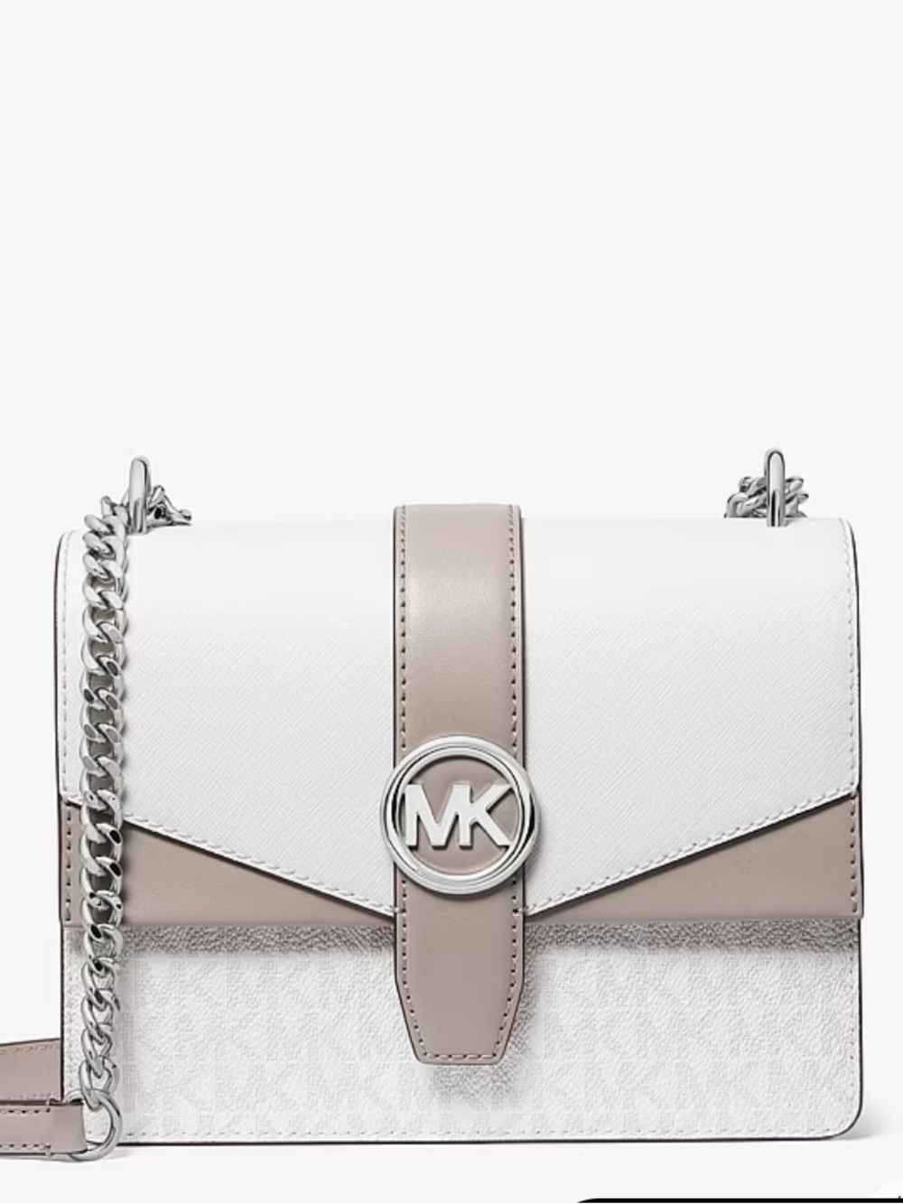 Michael Kors Optic White with Taupe Trim Crossbody Bag